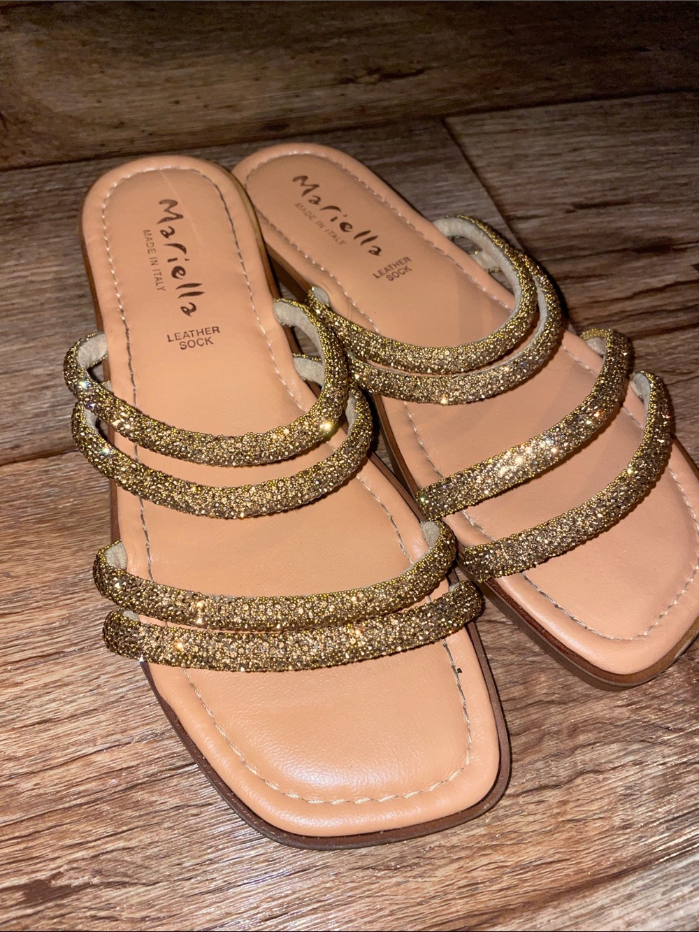 Mariella Bronze Bling Strappy Sandals Woman Size 8